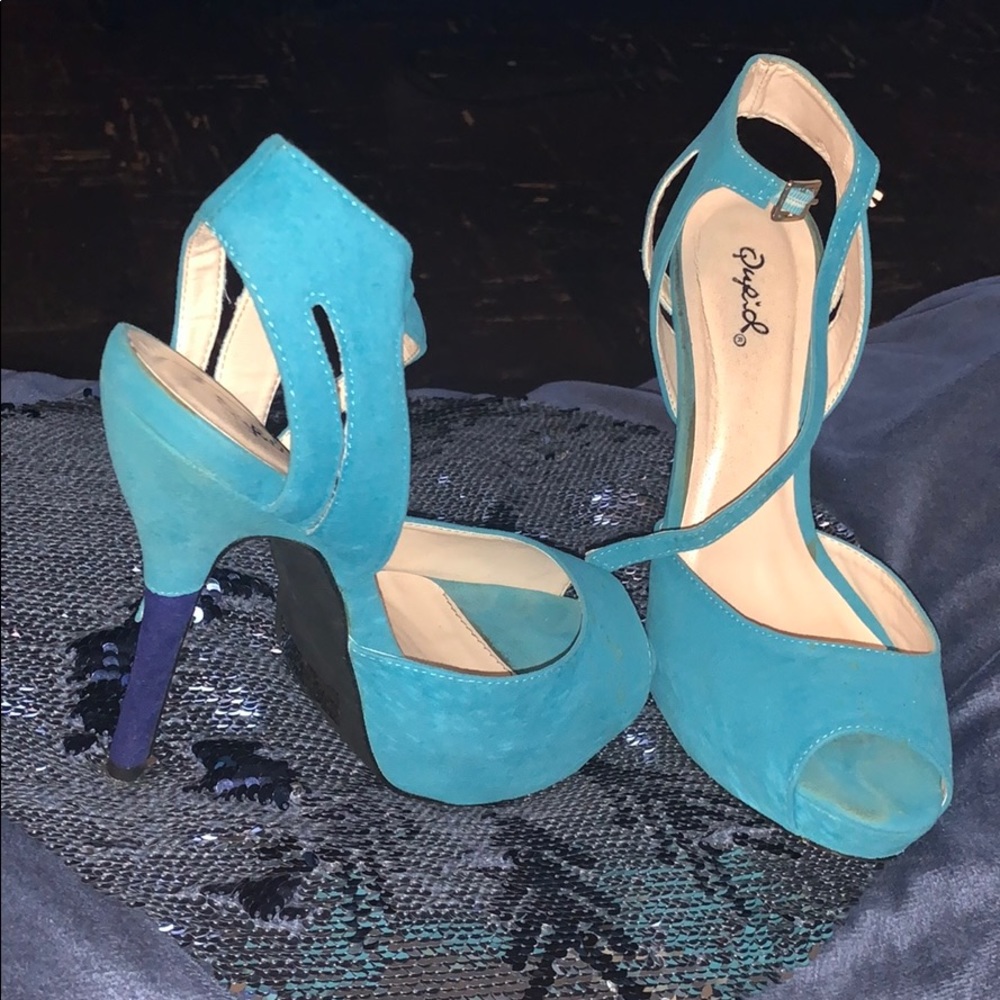 Turquoise Velvet Heels